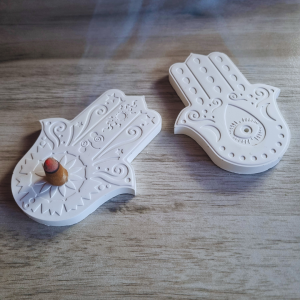 hamsa incense holder, incense burner hand design, spiritual decor, protection symbol incense tray, meditation accessories, boho incense holder, handmade hamsa tray