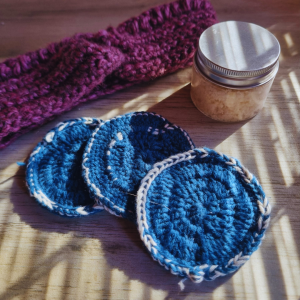 mini skincare set, face scrub gift bundle, handmade facial trio, headband and scrubbies set, reusable face pads, eco-friendly skincare kit, small facial care gift