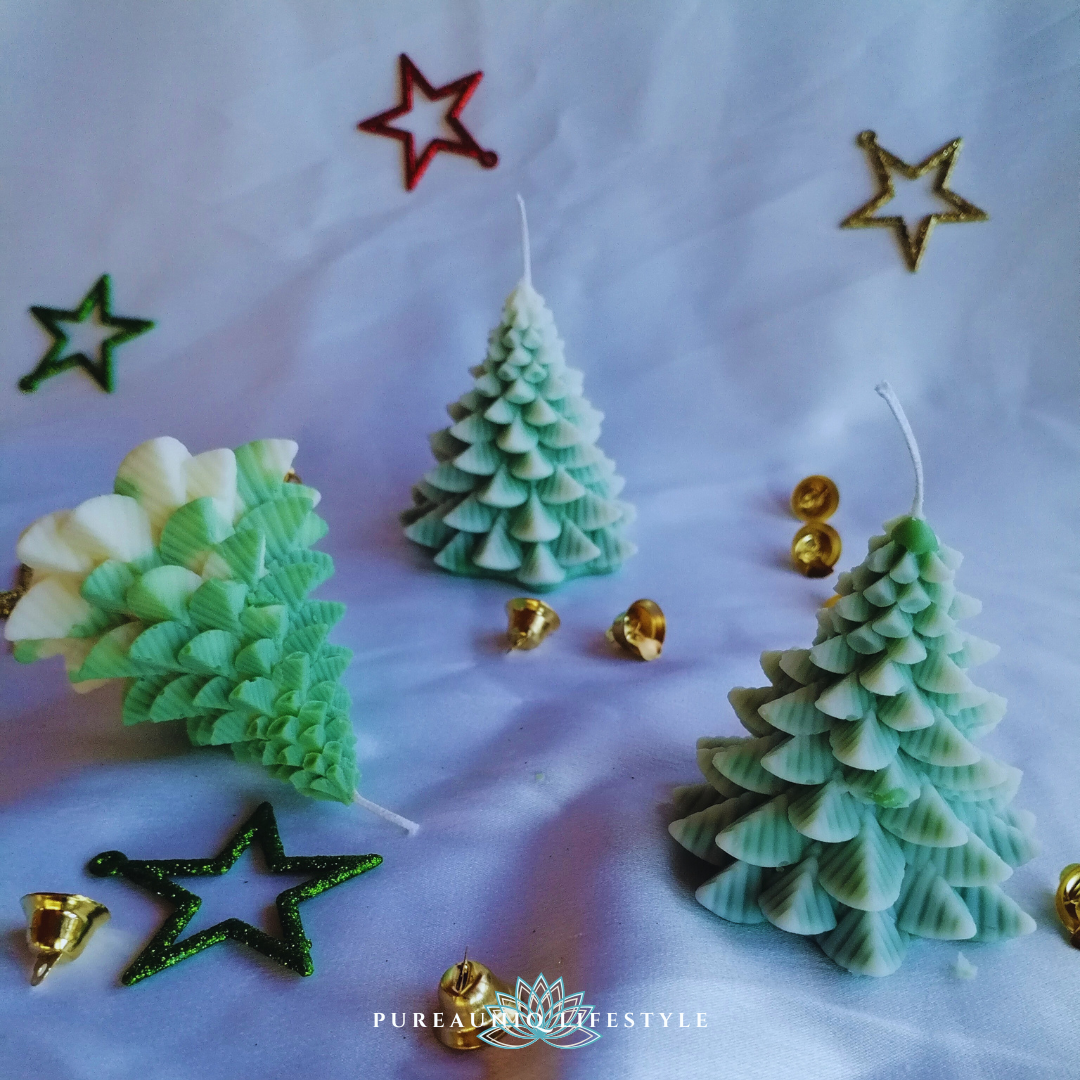 pine tree candle, sculptured candle, Christmas tree candle, nature inspired candle, soy wax candle, handmade candle, decorative candle, aesthetic home décor, gift candles